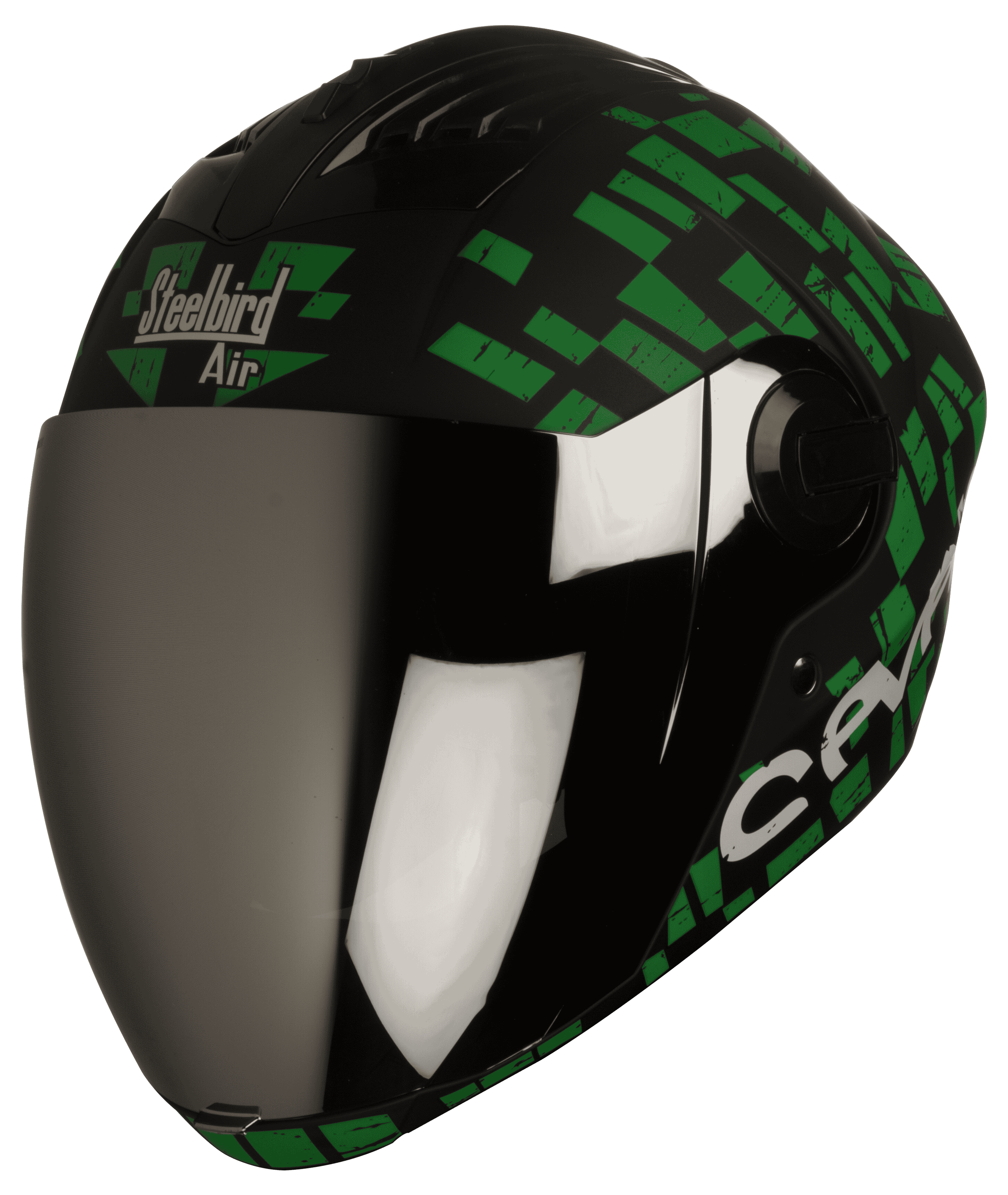 SBA-2 Seven Mat Black With Green ( Fitted With Clear Visor  Extra Silver Chrome Visor Free)